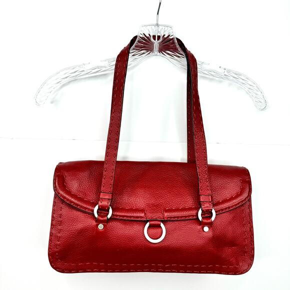 Adrienne Vittadini Red Pebbled Leather Purse Handbag Shoulder Bag Top Stitching - Picture 1 of 16